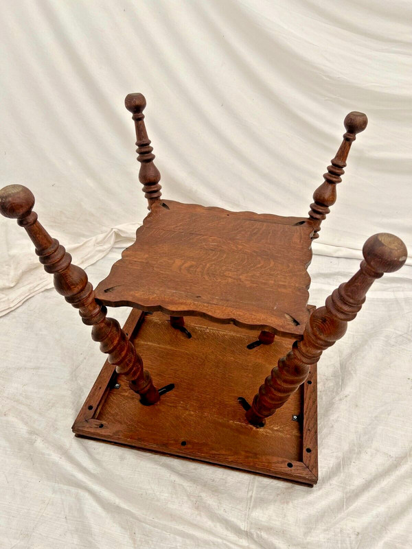 Antique Victorian Table bottom shelf Tiger Oak Thick Barley Twist legs Ball feet gallery