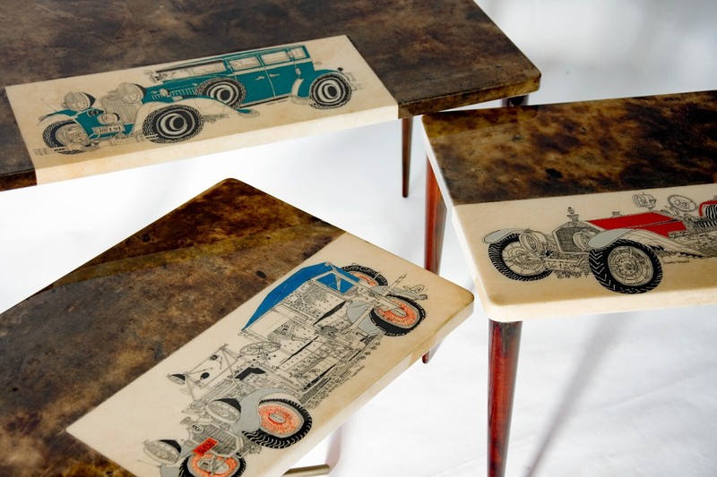 Rare TURA By Alessandro Mendini Natural Parchment Nesting Tables Vintage 50's gallery