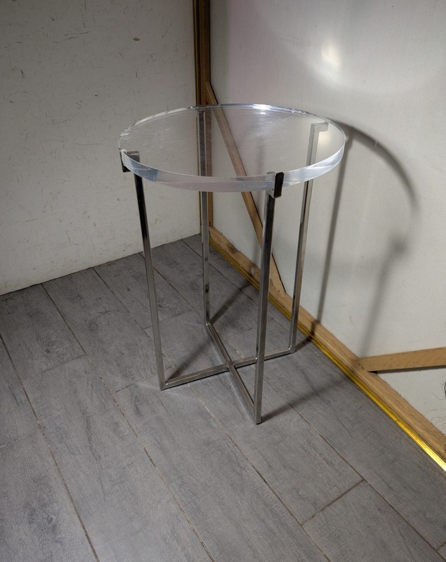 Vintage Mid Century Modern Glam Round Acrylic Lucite Sculptural Metal Table K24 gallery