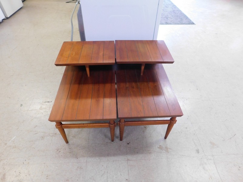 Mid Century Lane Walnut Step End Tables /Set of 2