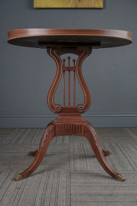 Colonial Duncan Phyfe Style Mersman Mahogany Harp Lyre Oval Side End Table gallery