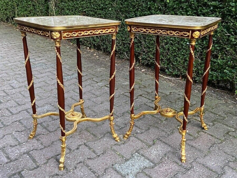 Tables Louis XVI Pair (2 pcs) Mahogany Marble Top Bronze Mounted French Elegance gallery