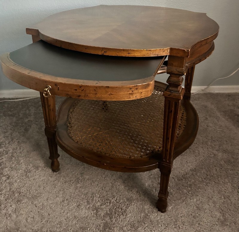 Side table antique - mid-century walnut and rattan gallery