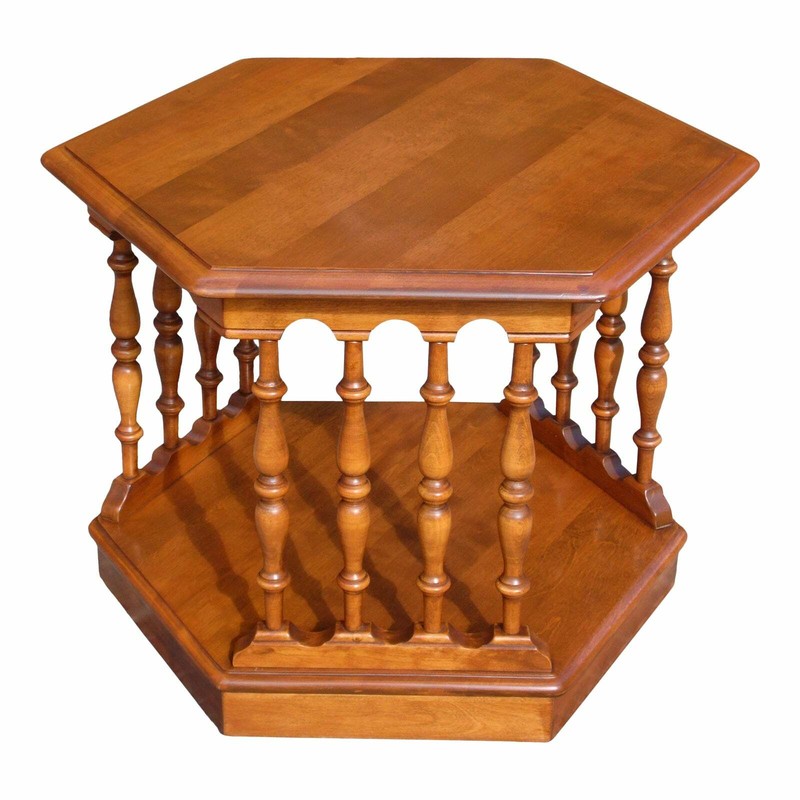 Vintage Ethan Allen American Traditional Maple Hexagon Side End Accent Table