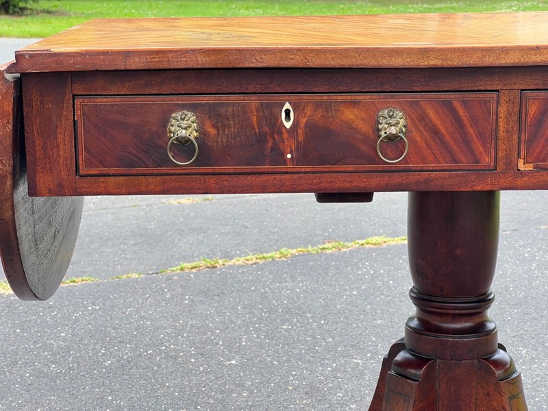Antique George III Mahogany Two Drawer Drop Leaf Sofa Table c. Late 1700s gallery