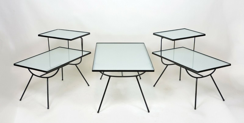 Set of Mid-Century Modern Nelson Style Iron and Glass Tables by Frank and Son