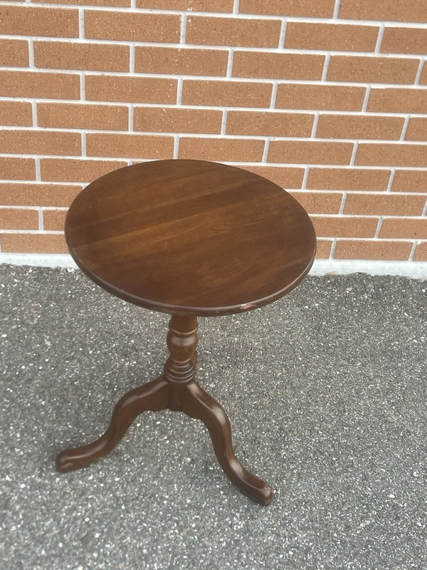 Vintage Mahogany Tripod Beveled Edge Round Top Wine / Side Table Free Shipping gallery