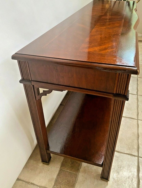 Vintage Bassett Sofa Console Table Drawer Bottom shelf Chinese Chippendale gallery