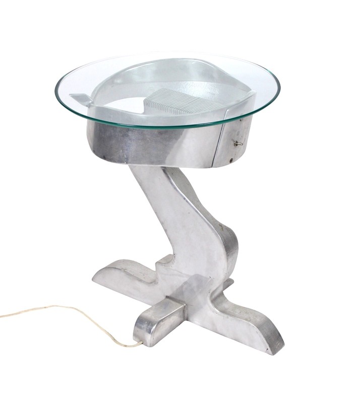 Vintage Artist Made Biomorphic Cast Aluminum Sculptural Table with Neon gallery