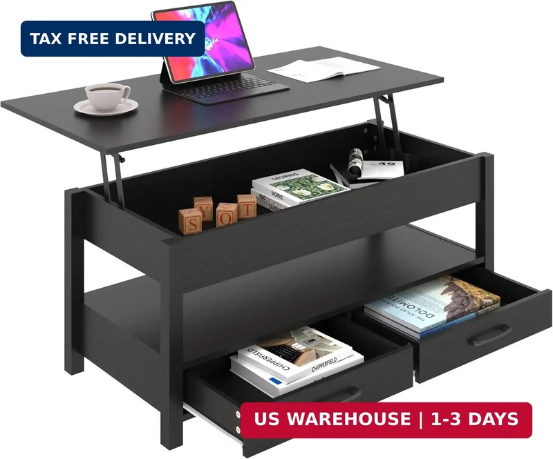 Panana Coffee Table, Lift Top Coffee Table with Hidden Compartment, 2 Drawers an