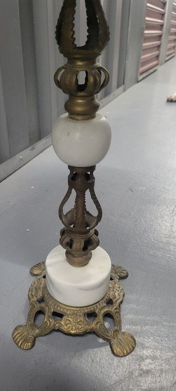Vintage Antique Italian White Marble Round Brass Metal Side/Accent Table gallery