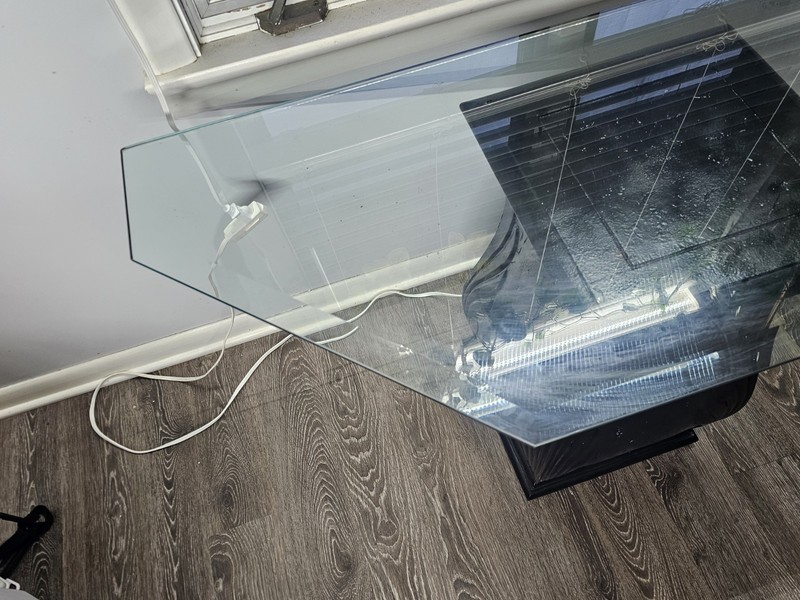 Vintage 1980s Sofa Table Pedestal Side Table Beveled Glass Top Foyer Table Black gallery