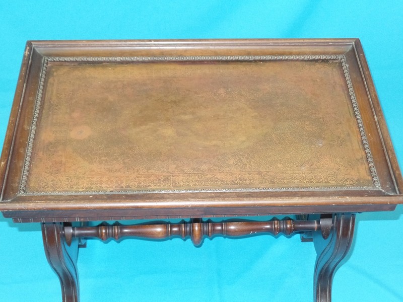 ANTIQUE RENAISSANCE REVIVAL ETCHED COPPER SIDE COFFEE TABLE gallery