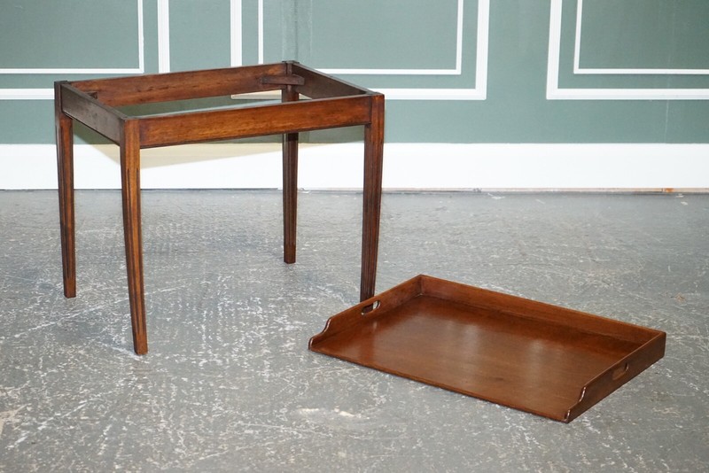 ANTIQUE BUTLERS SERVING TRAY ON STAND MAHOGANY VICTORIAN 19TH CENTURY gallery
