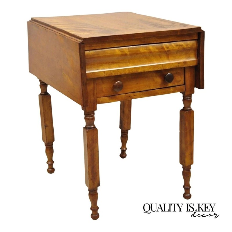 Antique Sheraton Chestnut Wood 2 Drawer Pembroke Drop Leaf Work Side End Table