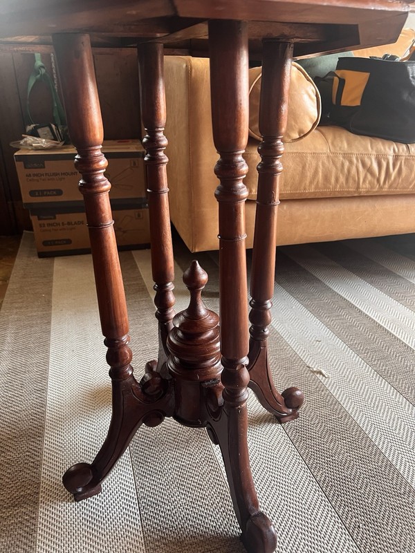 Victorian Antique Octagonal Wood Accent Table with Carved Base and Ornate Legs gallery