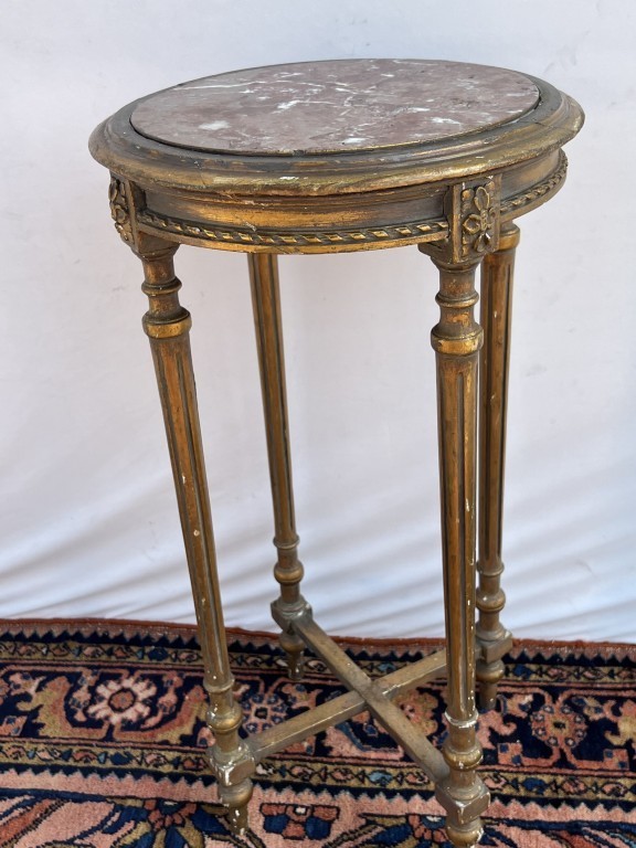 EUROPEAN GILTWOOD & MARBLE GUERIDON TABLE