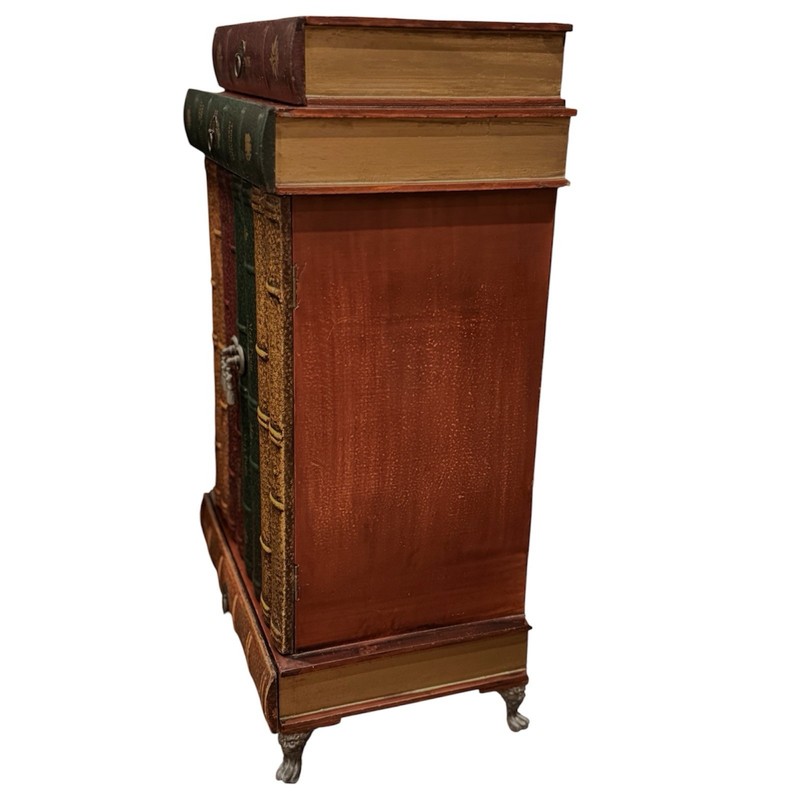 Regency Style Leather Faux Book Stack Pair Side Tables Cabinet 3 Drawer 2 Doors gallery