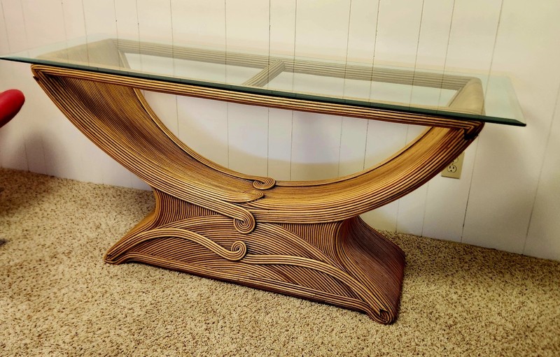 1970s Pencil Reed Console Table Gabriella Crespi Style gallery