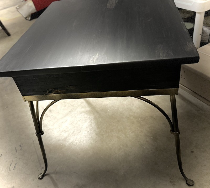 Refurbished Antique Side Table With Drawer And Cast Iron Legs gallery