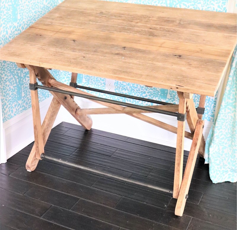 Adjustable Reclaimed Oak And Iron Drafting Table gallery