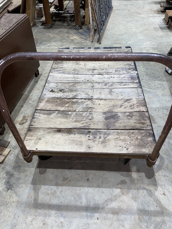 Vintage Warehouse Cart Railroad Factory Industrial Antique Wood Top Oak gallery