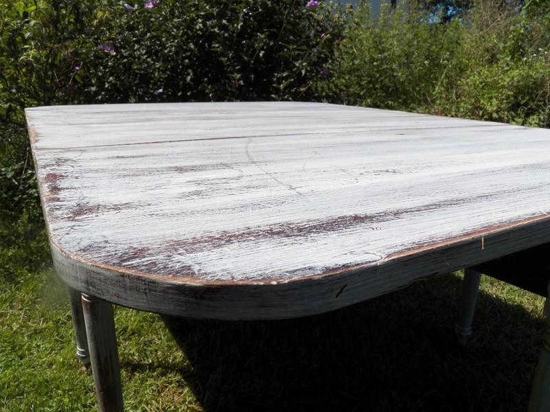 Large Antique Shabby White Dining Table Solid Walnut turned leg drop leaf gallery