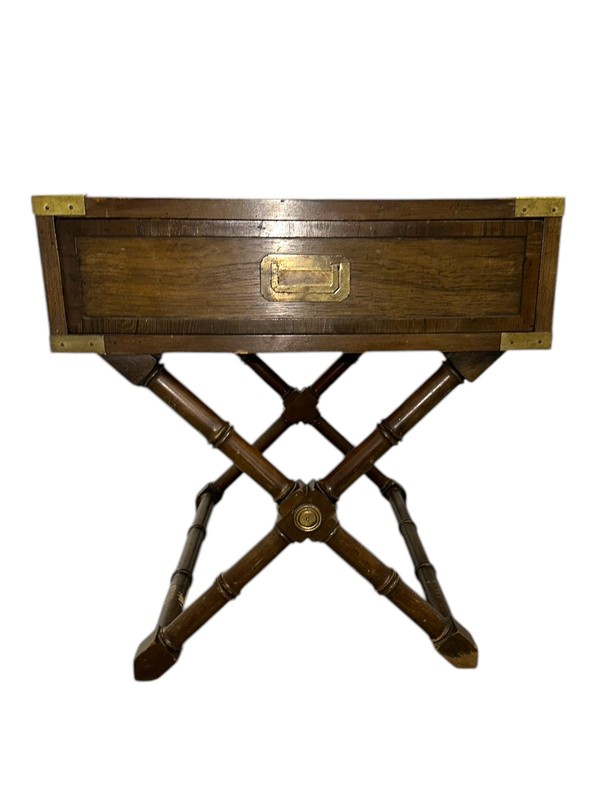 Campaign End Table Hekman Walnut With Drawer X Base Faux Bamboo gallery