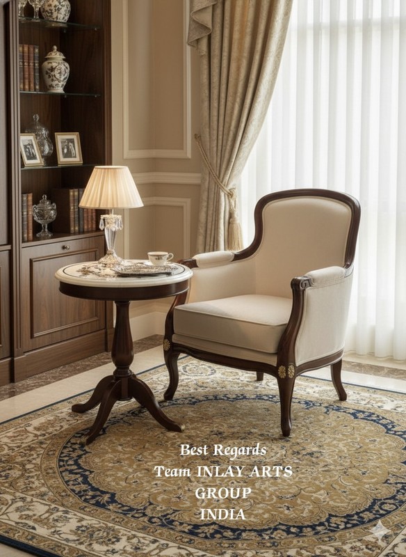 Luxury Round Marble Side Table | Classic French Provincial Accent Table gallery