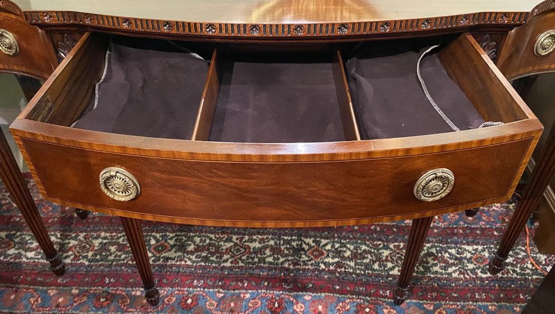 Joseph Gerte Boston MA Custom Mahogany Console Table with Silver Drawer gallery