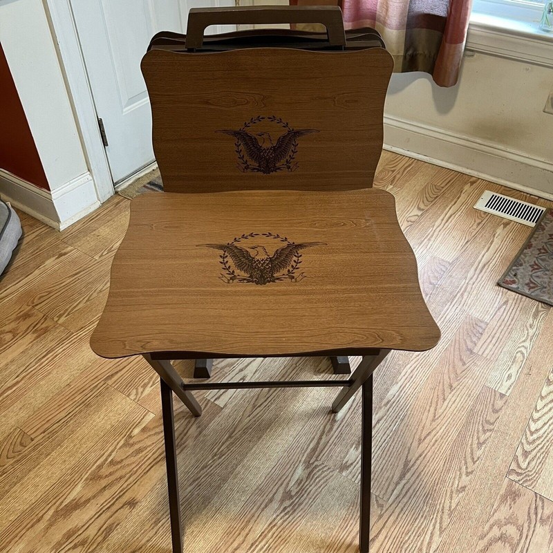 MCM Set of 4 Vintage Folding TV Tray Snack Serving Tables W/Stand Eagle Design