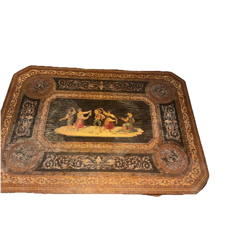 Marquetry Inlaid Wood Nesting Table 14.5 x 11.5 x19″ (1 of 2)-VTG
