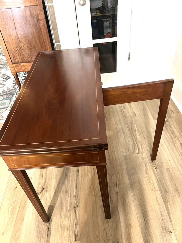 Directoire period 5-Leg High Folding Card Table Polished Solid Mahogany w/ Inlay gallery