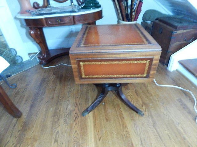 Antique Mahogany Drop Leaf Table W/ Tooled Leather Top and Leaves gallery