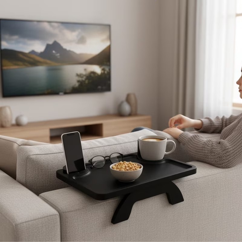 Gianna Sofa Arm Tray,3-in-1 Clip-On Table TV Tray with Rotating Cup Holder and P gallery