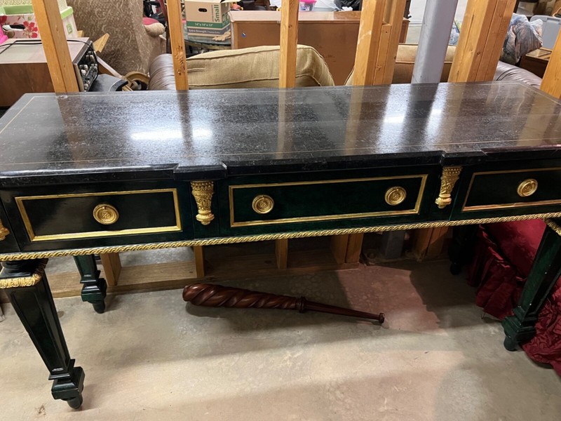 Vintage Henredon Faux Malachite Console and Mirror
