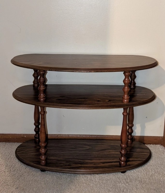 3 Tier Kidney Shaped Hall Console Accent Table Spindle Posts Adjustable Levels