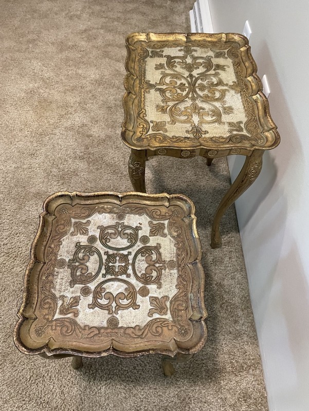 Set Vtg MCM Italian Florentine Hollywood Regency Glam Gold Nesting Side Tables gallery