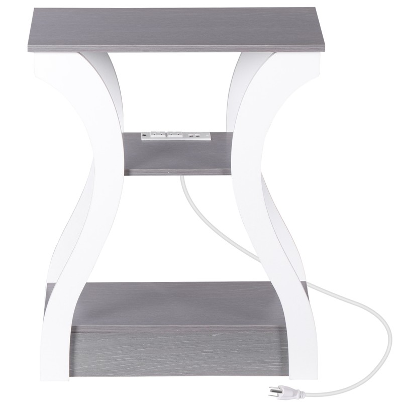 Set of 2 End Tables w/Charging Station 3 Tier Side Table Nightstand Grey+White gallery