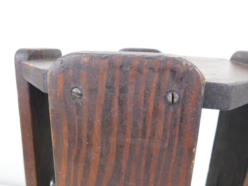Antique Arts Crafts Mission Pedestal Plant Stand End Table Triangle Cutouts 16"T gallery