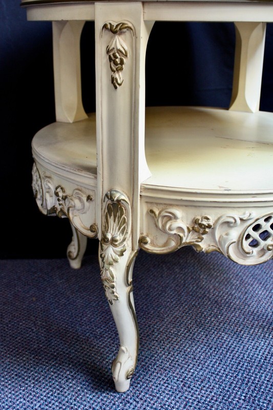Table with Marble Top Vintage 2-Piece Hollywood Regency Hand Carved Wood gallery