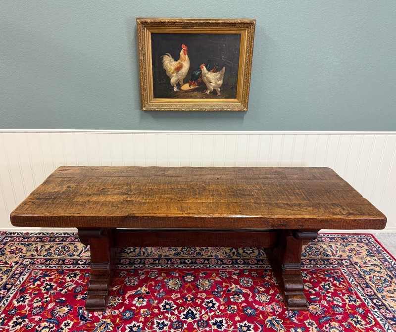 Antique French Dining Farmhouse Refectory Monastery Table Trestle Base Mid 19thC gallery