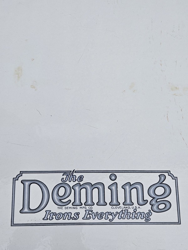 VINTAGE INDUSTRIAL TABLE PORCELAIN ENAMEL TOP DEMING MFG IRONING CO CLEVELAND OH gallery