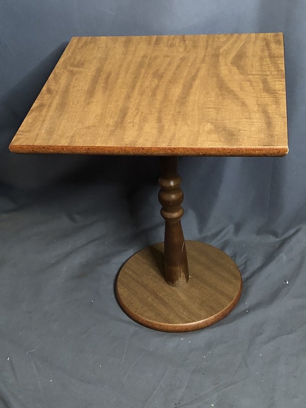 Vintage Mid Century Modern Square Pedestal Tulip End Table Brown Formica / Wood