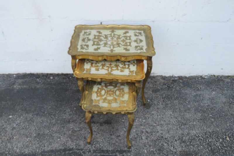 Italian Florentine Antique Gold Nesting Tables Set of Three 5796 gallery