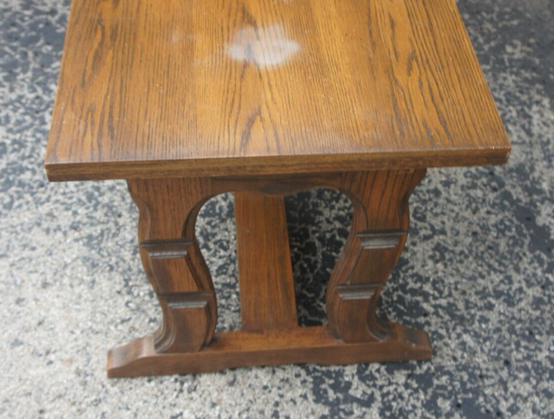 Vintage Spanish Baroque Trestle Stain Dark Oak Side End Table Bench gallery