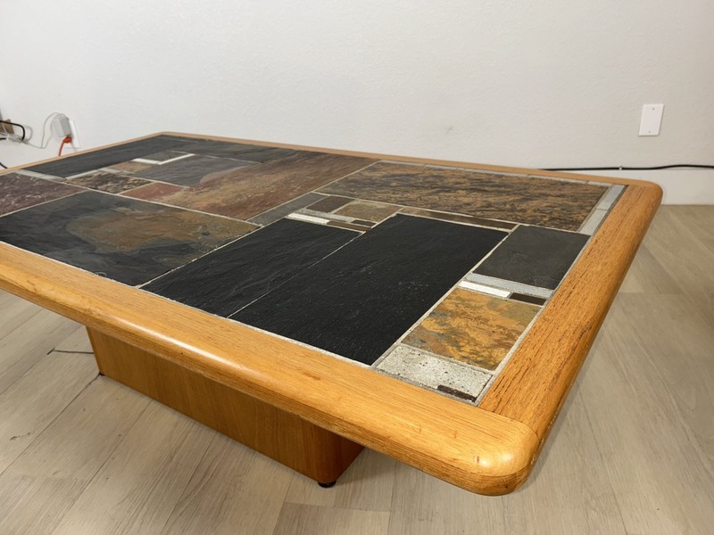 Vintage Sallingboe Jelling Danish Teak Slate Mosaic Coffee Table 1970s MCM gallery