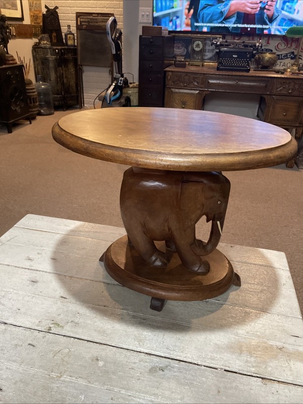 Antique Hand Carved Elephant Side Table gallery