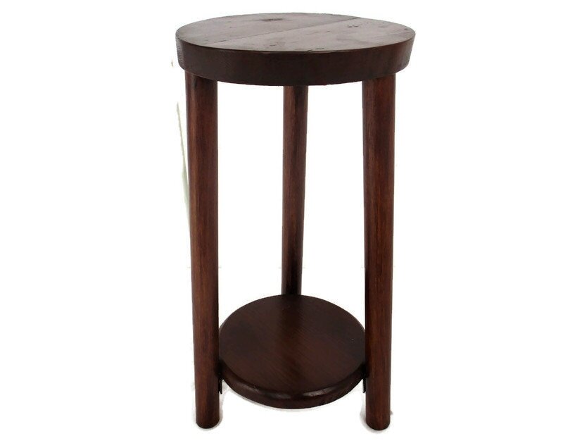 Wood Side Wine Table Pedestal Plant Stand 70s Two tier painted pine wood