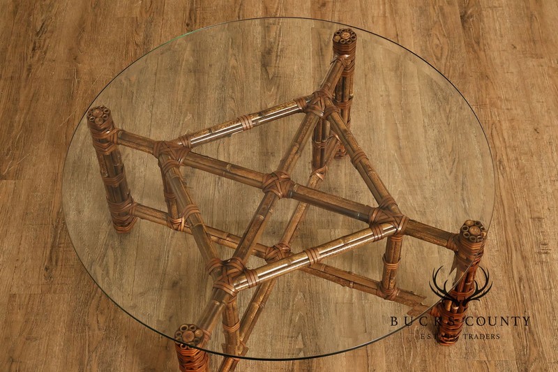 McGuire Bamboo And Rattan Round Glass Top Coffee Table gallery